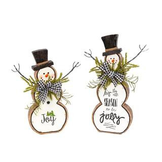 GERSON INTERNATIONAL 13.75 in. H Resin and Metal Snowman Figurines with Pine and Bow Lg (Set of 2... | The Home Depot