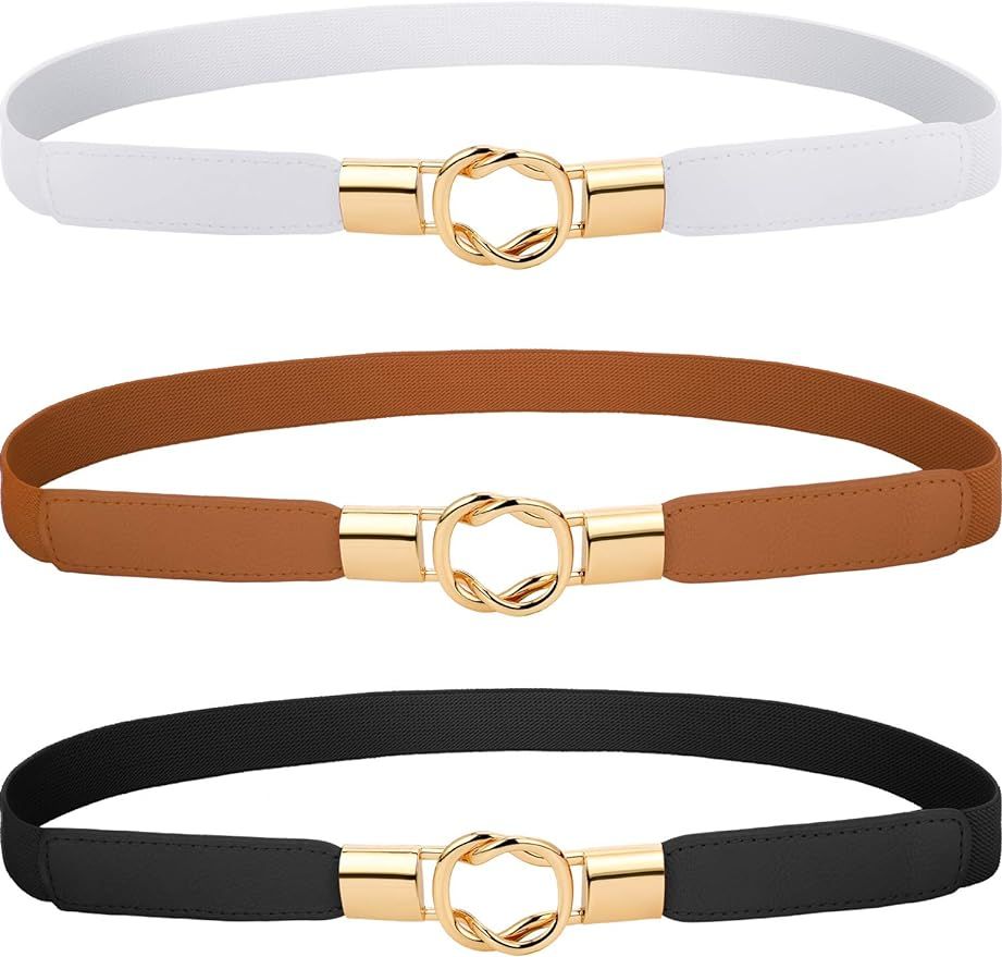 3 Pieces Women Skinny Waist Belt Elastic Thin Belt Waist Cinch Belt for Women Girls Accessories | Amazon (US)