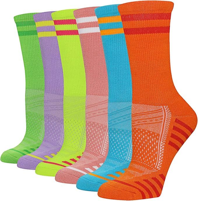 FUNDENCY Women's Athletic Crew Socks 6 Pack, Running Breathable Cushion Socks with Arch Support | Amazon (US)