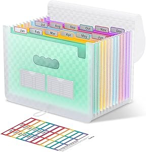 ThinkTex Accordian File Organizer, 12 Pockets Expanding File Folders, Portable Monthly Bill Recei... | Amazon (US)
