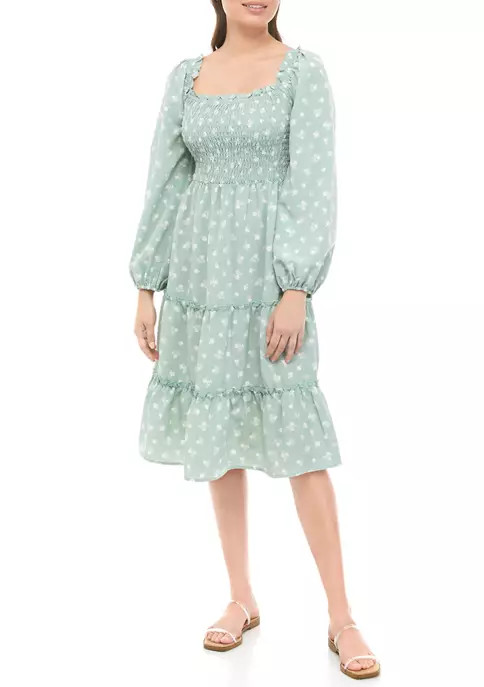 Junior's Long Sleeve Smocked Midi Dress | Belk