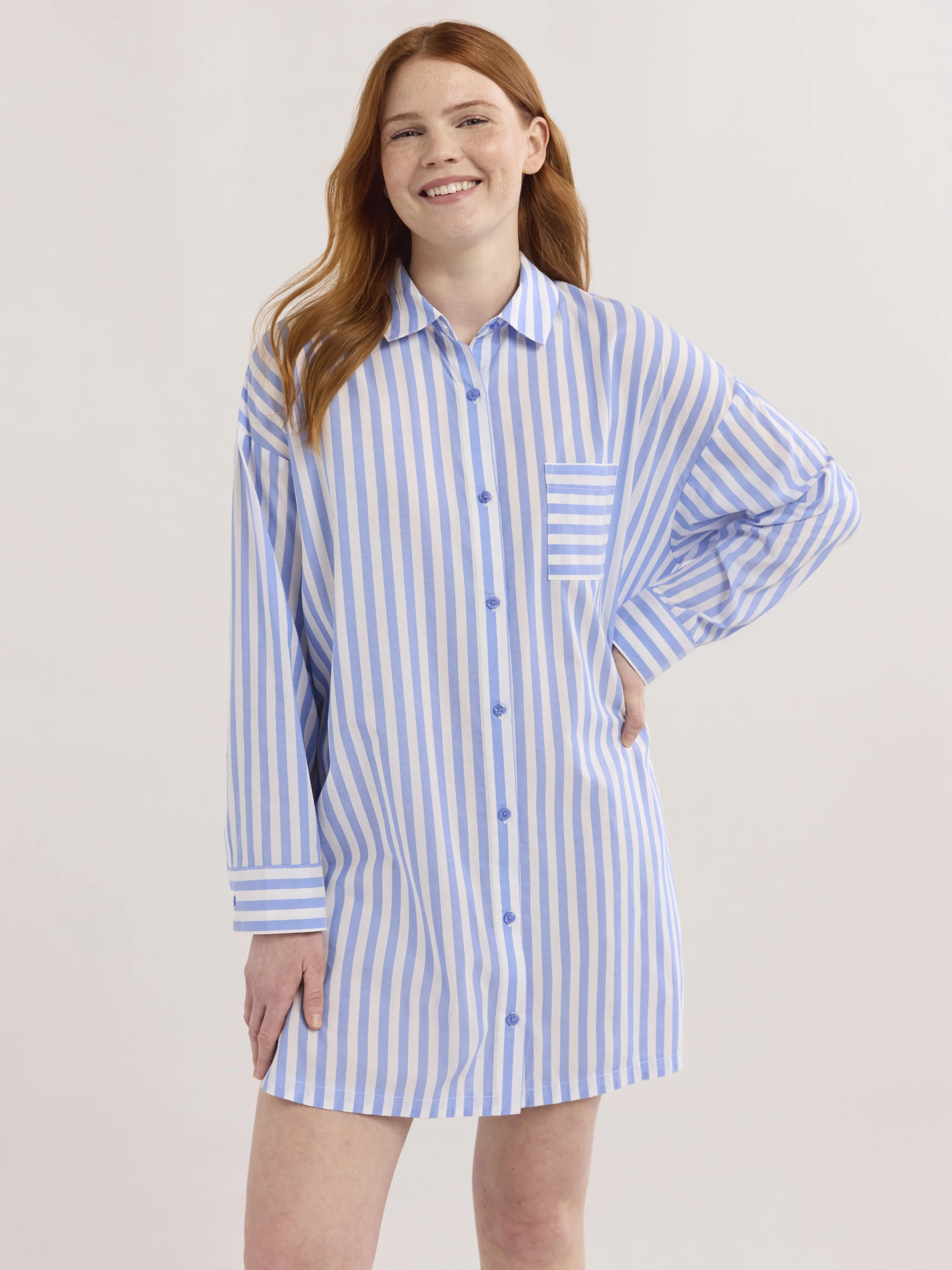 Joyspun Women’s Woven Long Sleeve Button Front Sleepshirt, Sizes XS-3X | Walmart (US)
