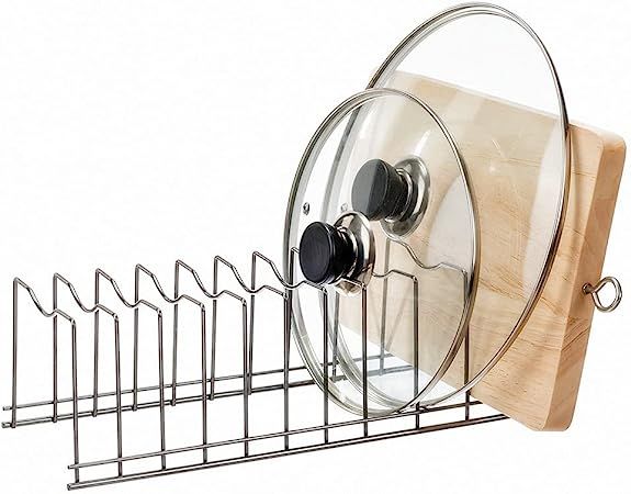 SANNO Pot Lid Organizer Pot Lid Rack Holder Suitable for Bakeware Dish Plate, Cutting Boards, Pot... | Amazon (US)