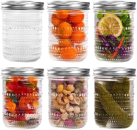 Mason Jars 16 Oz with Lids 6 Packs, Vintage Wide Mouth Glass Canning Jar for Pickling, Fermenting... | Amazon (US)
