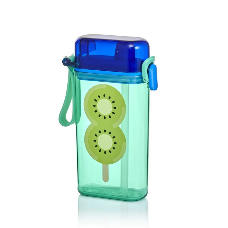 Mainstays 14oz Plastic Water Bottle with Flip Top Lid and Sipper Straw, Green Kiwi Fruit | Walmart (US)