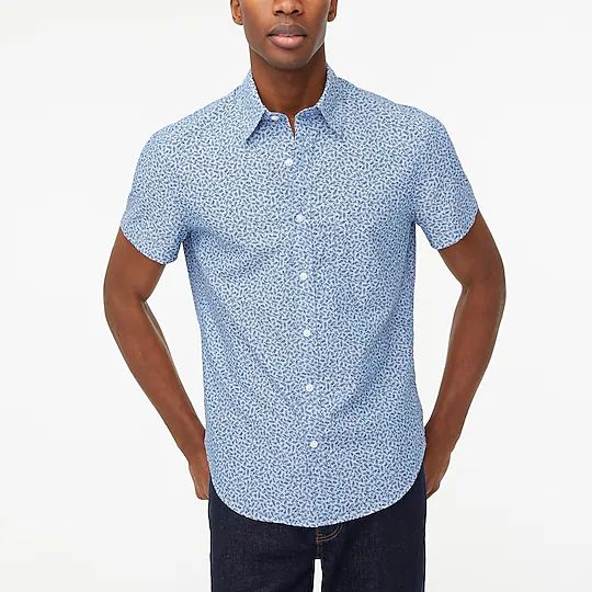 Short-sleeve floral-print slim chambray shirt | J.Crew Factory