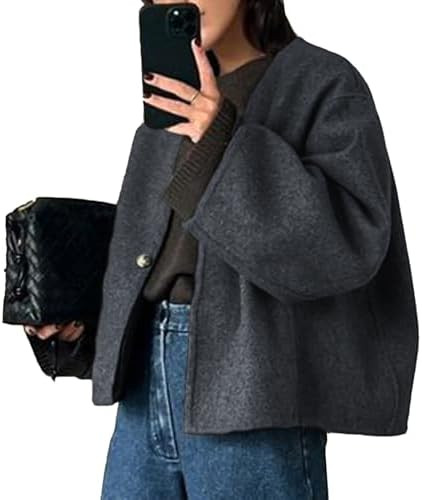 HOTIAN Women Cropped Wool Blend Coats Long Sleeve Coat Jacket Peacoat Fall Winter Outwear Overcoa... | Amazon (US)