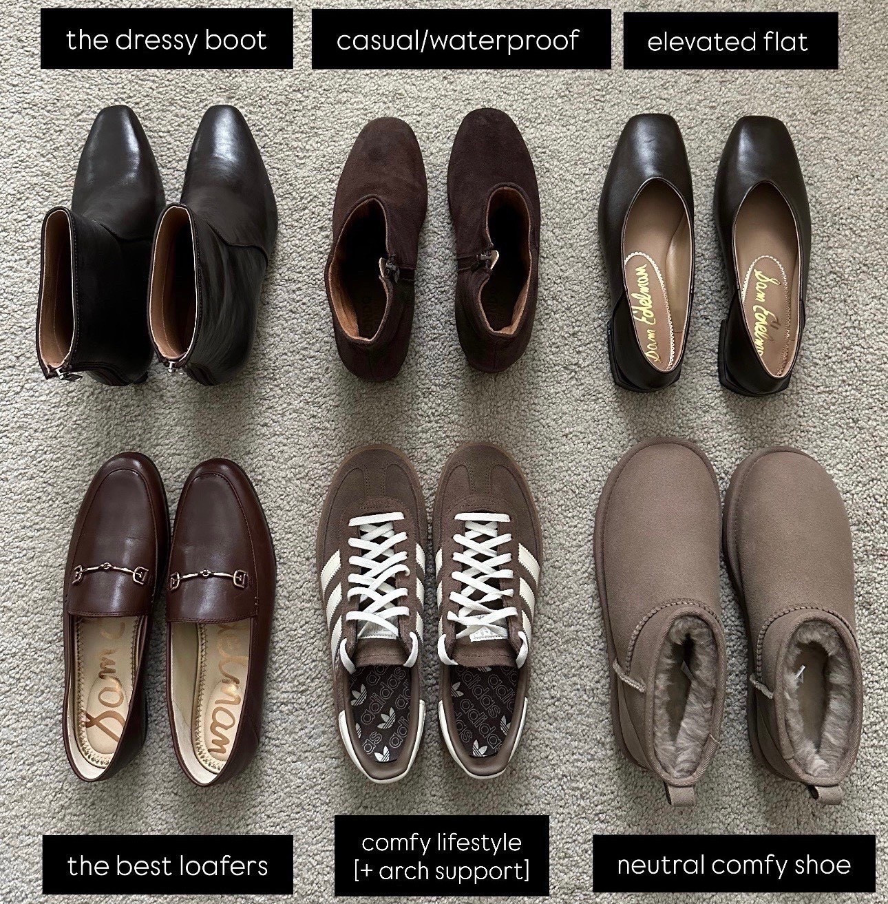 Elevated AND comfortable fall/winter shoe favorites

1. Comfy low -heeled boots for the office/dressy occasions etc (recommend jcrew or Madewell boots ) 
2. Blondo Waterproof boots - comfy block heel. For more casual style 
3. Buttery soft flats - elevated leather flat - perfect for the office too. Structured bottom (also linked another fave with arch support)
4. The comfiest loafers 
5. Elevated lifestyle sneaker that is super light and comfy + has arch support 
6. Neutral Uggs - all colors fully stocked (but these always sell out later!) 

#LTKSeasonal