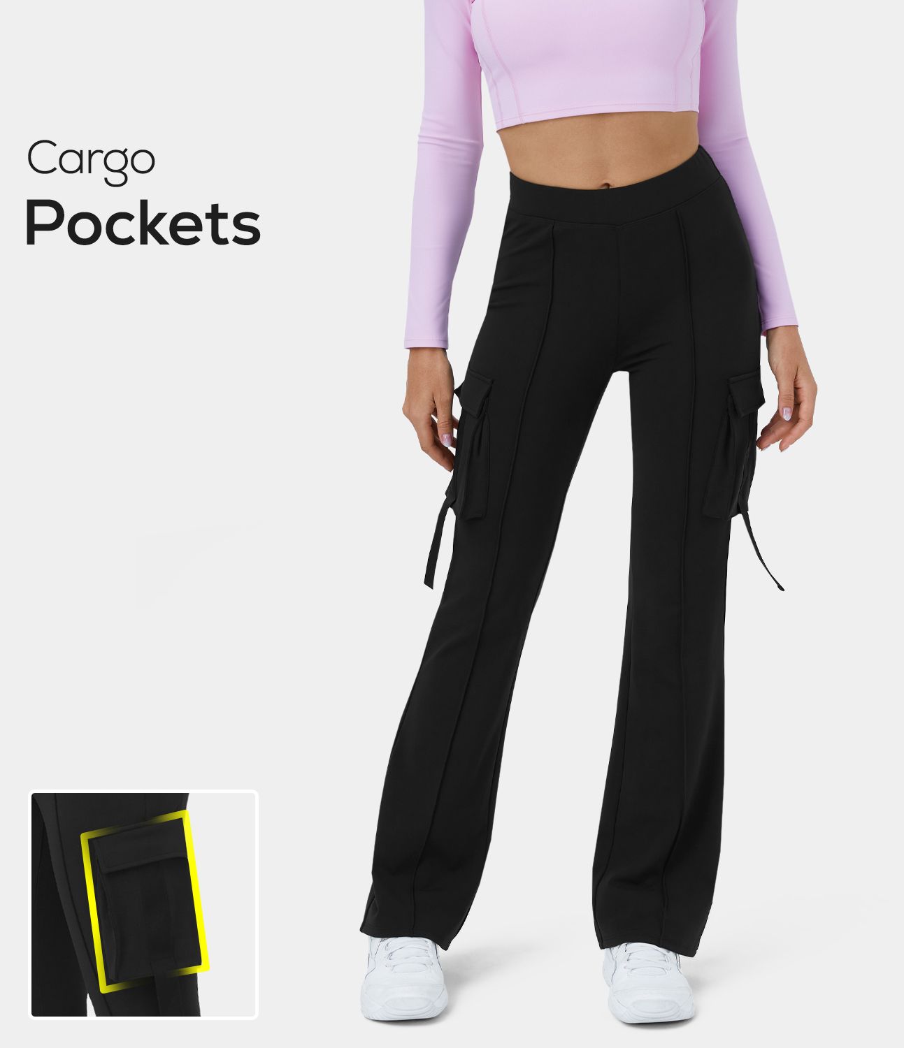 Women’s High Waisted Side Flap Pocket Cargo Flare Casual Leggings - HALARA | HALARA