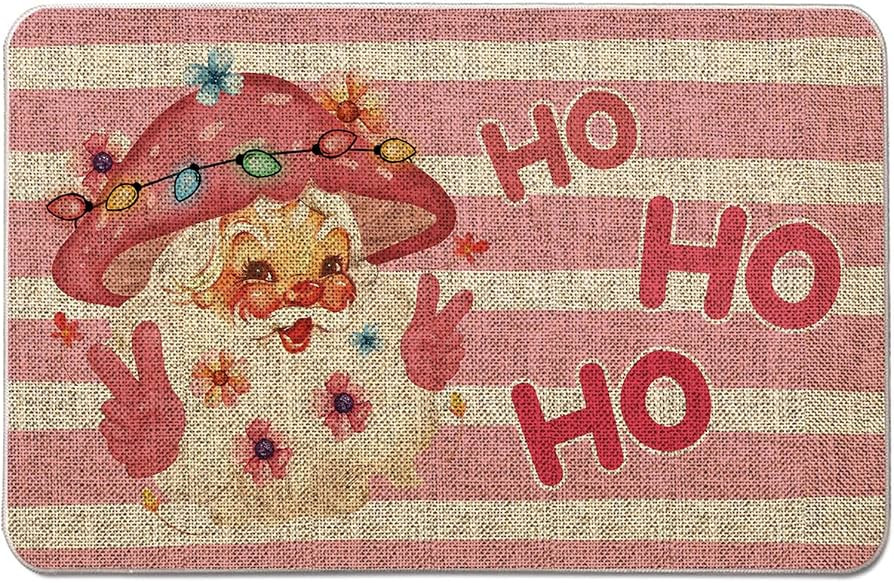 GAGEC Christmas Door Mat Outdoor Rug Santa Claus Mushroom Decor Doormat Pink Entrance Rug Door Ma... | Amazon (US)