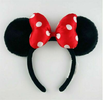 New Disney Parks Fuzzy Mickey Minnie Black Ears Red Polka Dot Bow Ears Headband  | eBay | eBay US