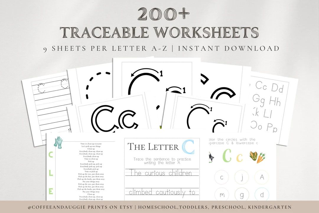 200+ Alphabet Tracing Worksheets, Abc Tracing, Handwriting Practice, Letter Of The Week, ABC Card... | Etsy (US)
