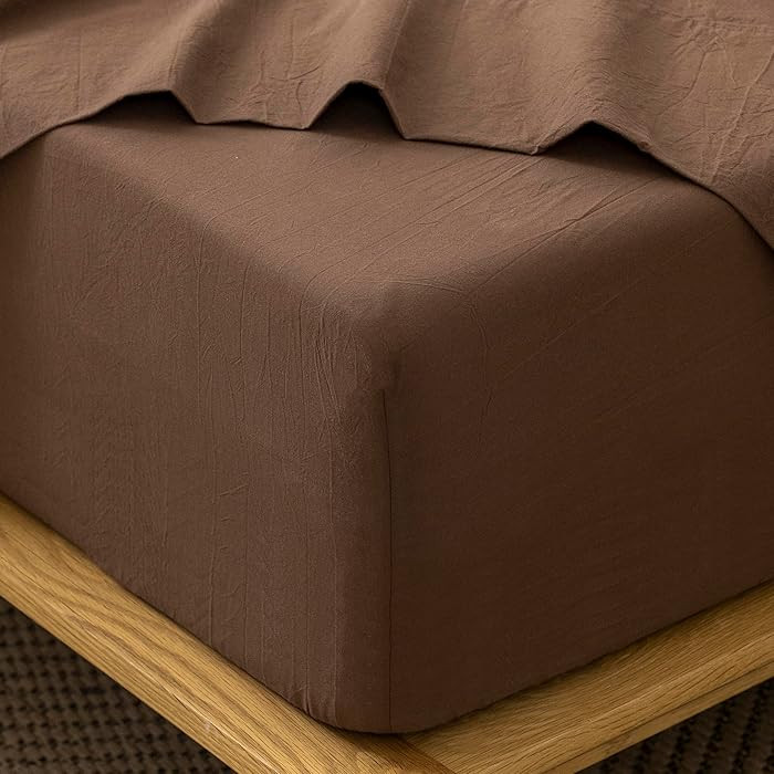 MooMee Fitted Bottom Sheet Only 100% Washed Cotton Linen Like Textured Breathable Durable Soft Co... | Amazon (US)
