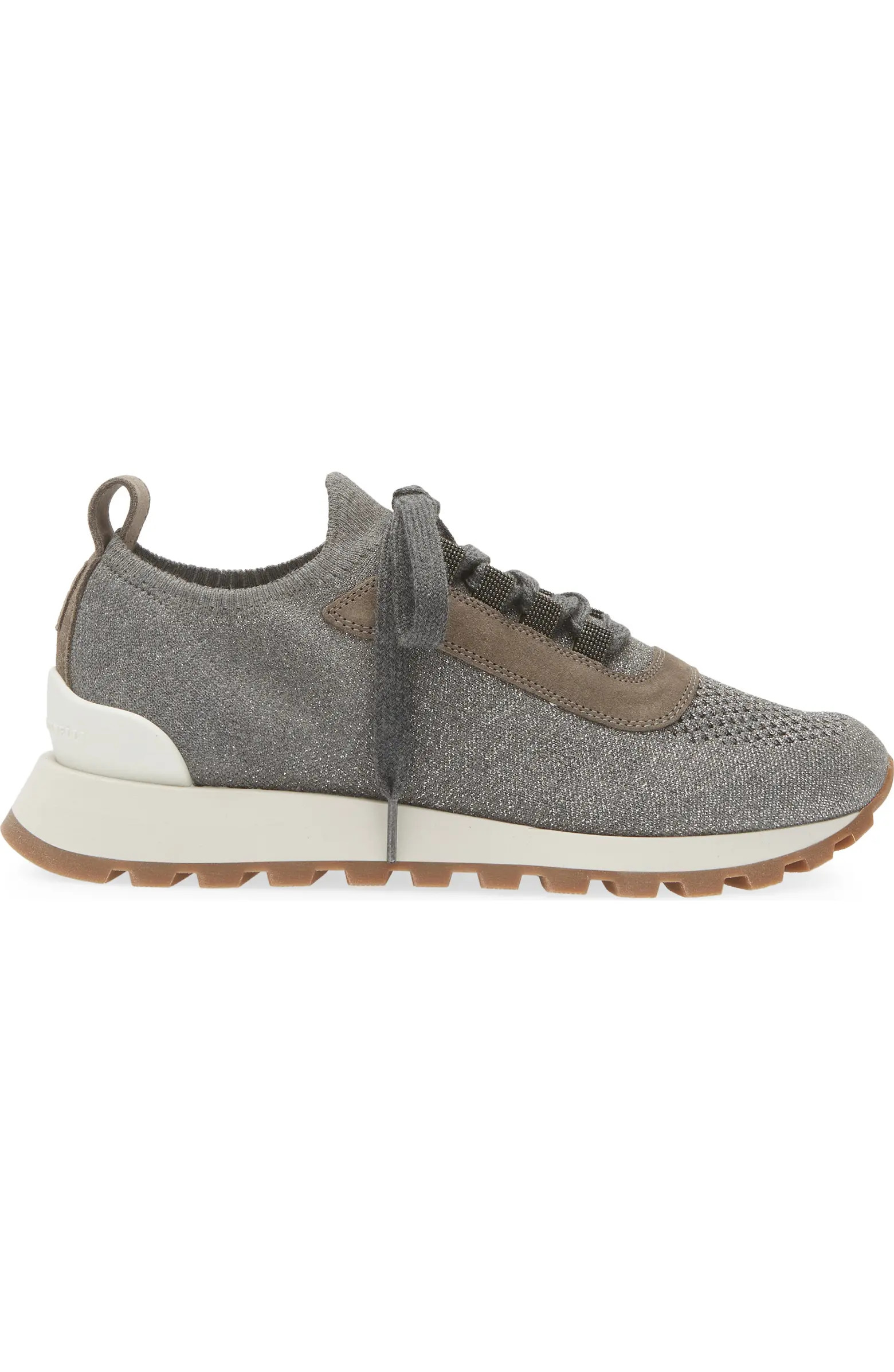 Brunello Cucinelli Monili Metallic Knit Lace-Up Sneaker (Women) | Nordstrom | Nordstrom