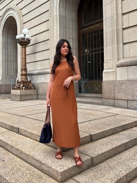 Fall Outfit; Fall Dress; Brown Pleated Dress; Purple Longchamp Tote

#LTKitbag #LTKunder50