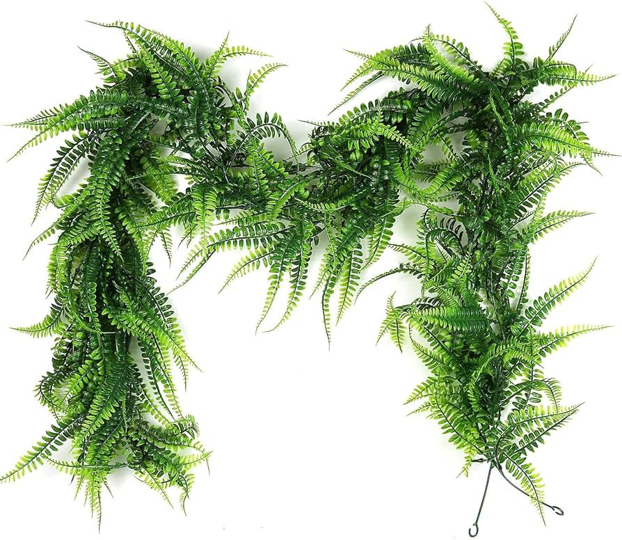 RECUTMS 2Pcs 5.8Ft Artificial Boston Ferns Garland Fake Hanging Plant Greenery Leaves Ivy Garland... | Amazon (US)