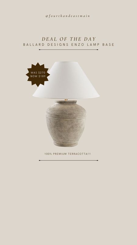 deal of the day // ballard design enzo LAMP BASE ONLY - PURCHASE shade seperate

100% heavy terra-cotta 

#LTKhome