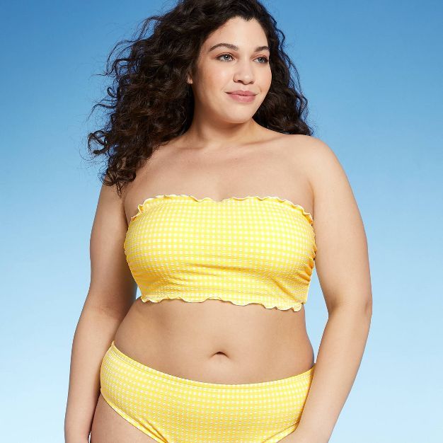 Juniors' Textured Gingham Bandeau Bikini Top - Xhilaration™ Yellow | Target