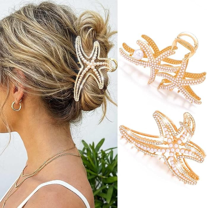 CAKURE Starfish Hair Clip Gold Large Claw Clip for Thick Hair Beach Hair Accessries for Women (Pa... | Amazon (US)