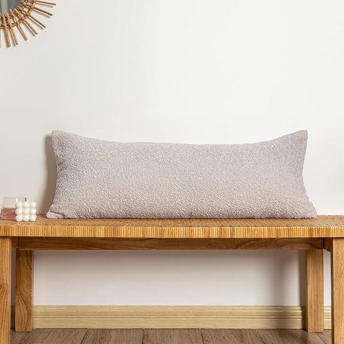 JoraLion Boucle Lumbar Pillow Cover 14x36 inch, Beige Textured Throw Pillow Cover Cushion Case fo... | Amazon (US)