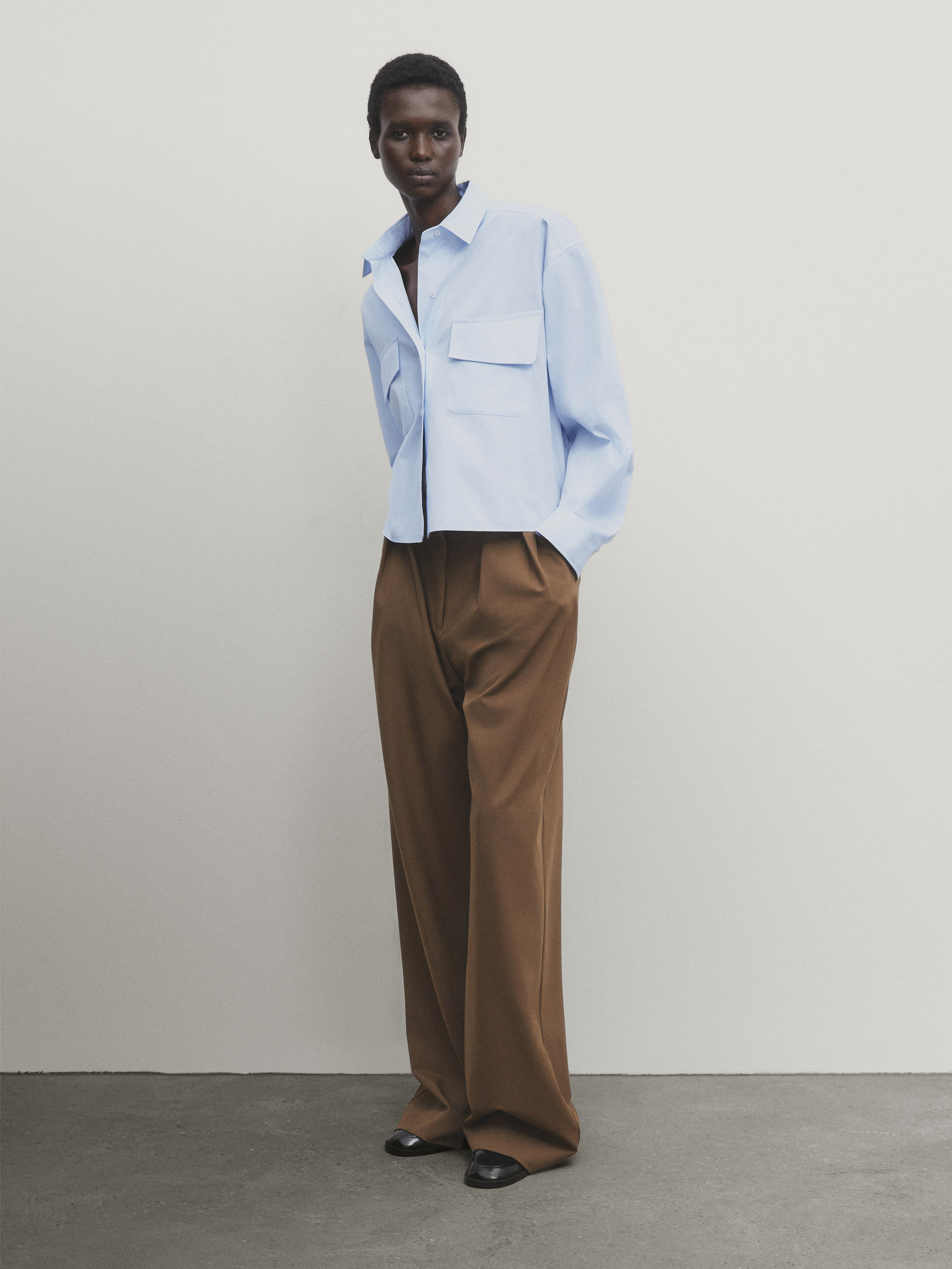 Cotton poplin shirt with pockets | Massimo Dutti US