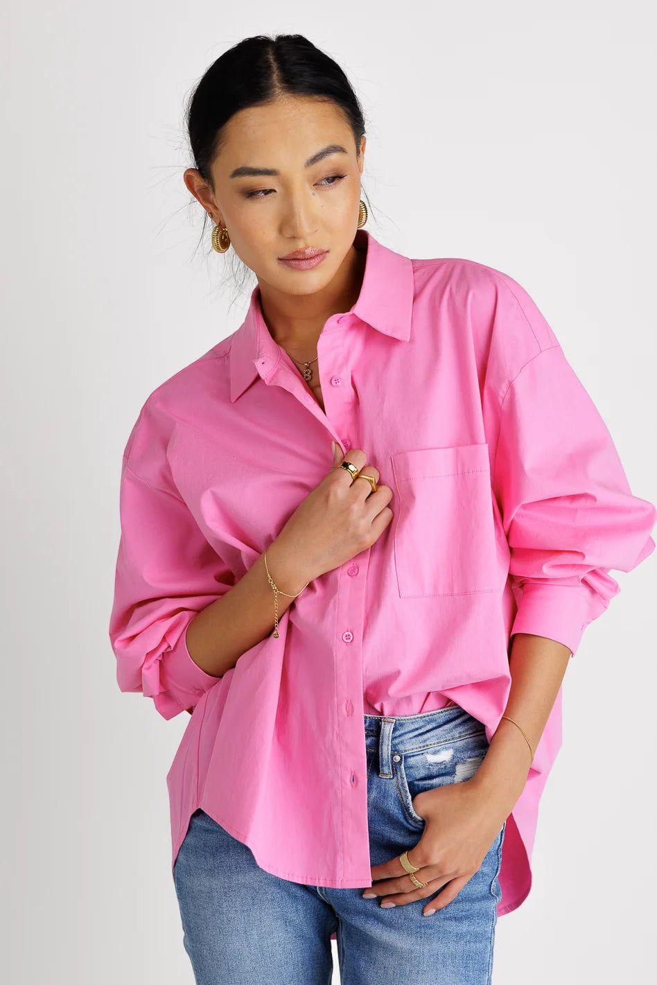 Gracie Button Up in Pink | Bohme