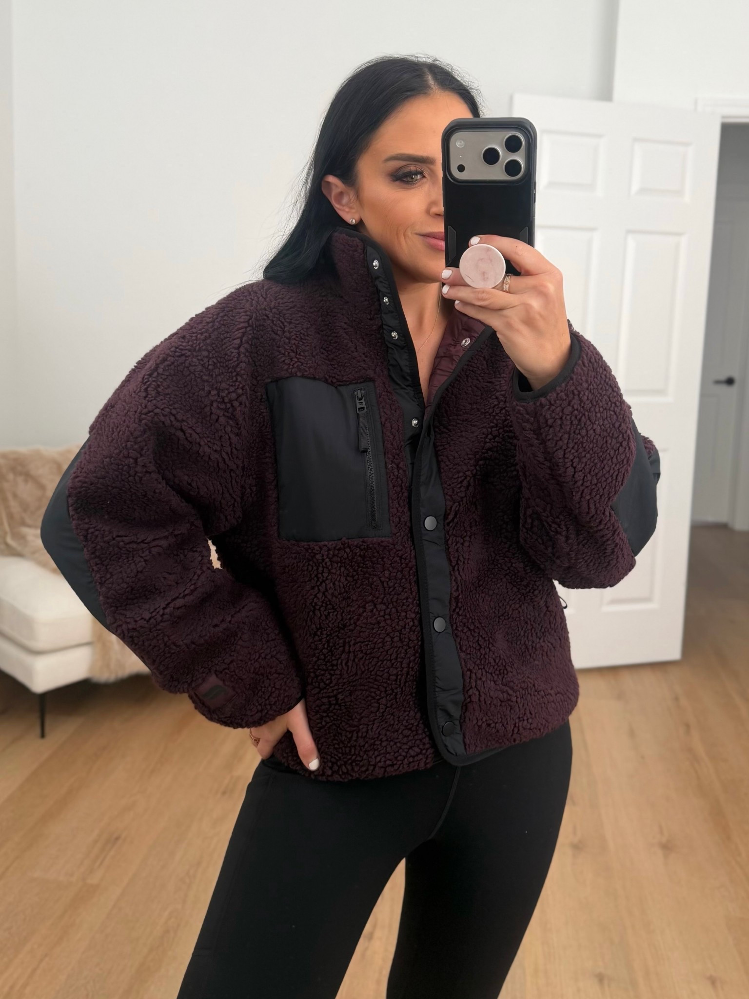 Fabletics Tahoe Teddy Jacket wearing size small. 
