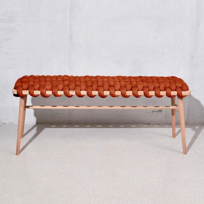 Red Earth Vegan Suede Woven Bench 94 CM | Minted