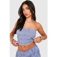 boohoo Women's Petite Gingham Woven Bandeau Top in Blue | Size: 10 | Denim | boohoo (US & Canada)