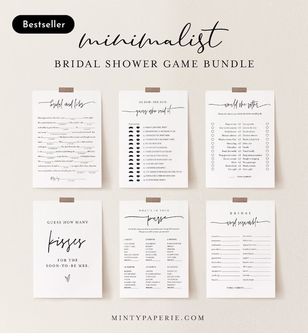 32 Bridal Shower Games, MEGA Bundle, 100% Editable Templates, Printable, Minimalist, Minimal, Sim... | Etsy (US)