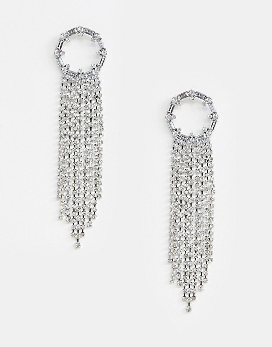 ASOS DESIGN earrings with crystal open circle and strands in silver - Silver | ASOS US