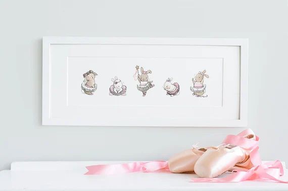 FRAMED Nursery Art, Ballerina Bunnies, Girl's Bedroom Art, Ballet Rabbits, Girl Decor, Minimal mo... | Etsy (US)