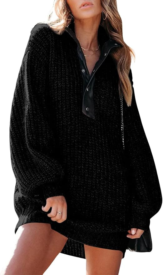 BLENCOT Women Long Sleeve Button V Neck Oversized Sweater Dress Casual Loose Trendy Pullover Knit... | Amazon (US)