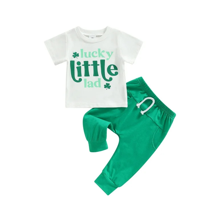 jaweiwi Toddler Boys Clothes Set, Short Sleeve Round Neck Letters Clover Print Tops T shirt Long ... | Walmart (US)