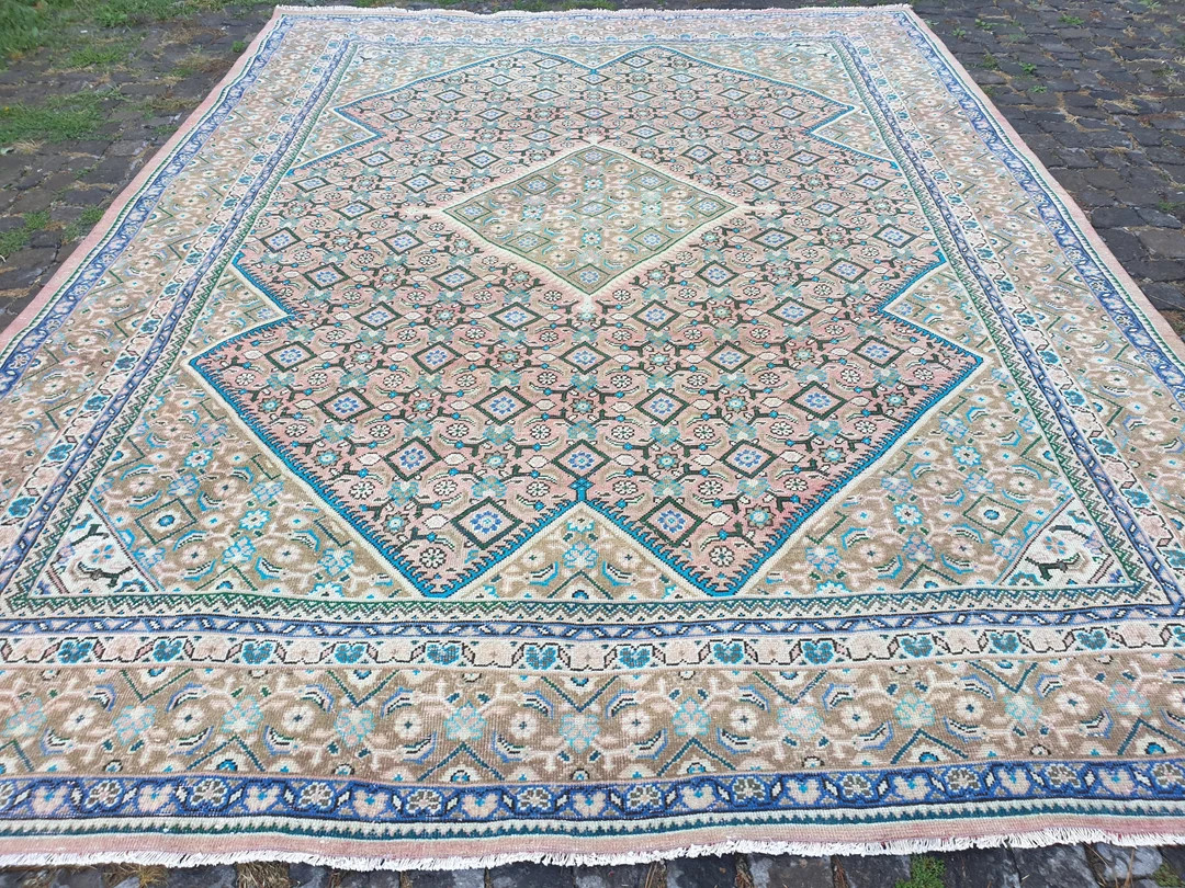 Turkish Colorful Rug 9x12, Large Old Oushak Rug, Oversize Pink Rug 10x13, Wool Bedroom Rug, Farmh... | Etsy (US)