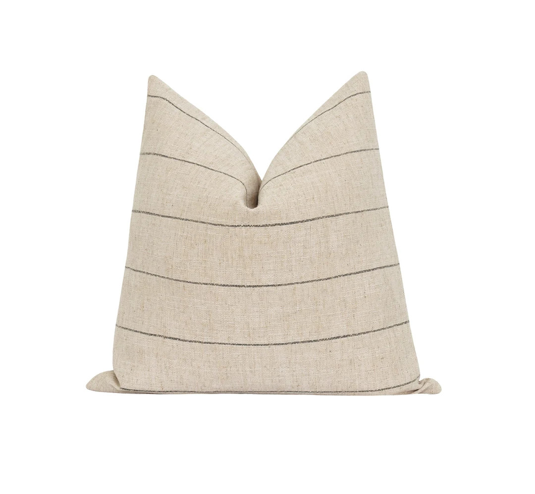 DOUBLE SIDED Neutral Stripe Pillow Cover, Dark Sand and Black Stripe Pillow Cover, Jute Woven Pil... | Etsy (US)