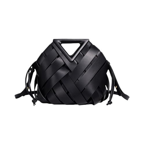 Unique Design Woven Bucket Bag for Women, Vegan Leather Tote Purse with Multi-Function Top Handle Clutch Handbag Retro Style (Black) | Amazon (US)