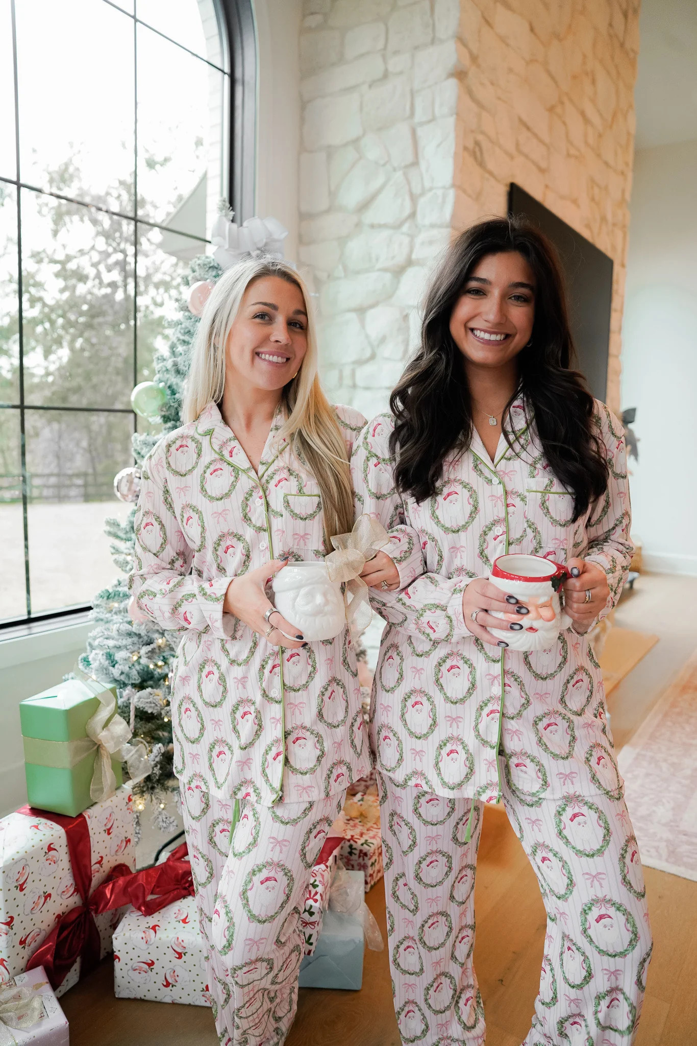 Pink Santa - Ribbed Long Pajama Set | KenzKustomz