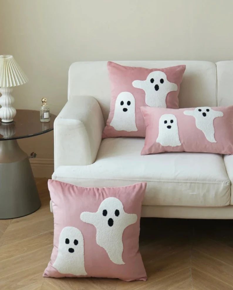 Viral Pink Ghost Pillow Cover Throw Pillow Cover Halloween - Etsy | Etsy (US)