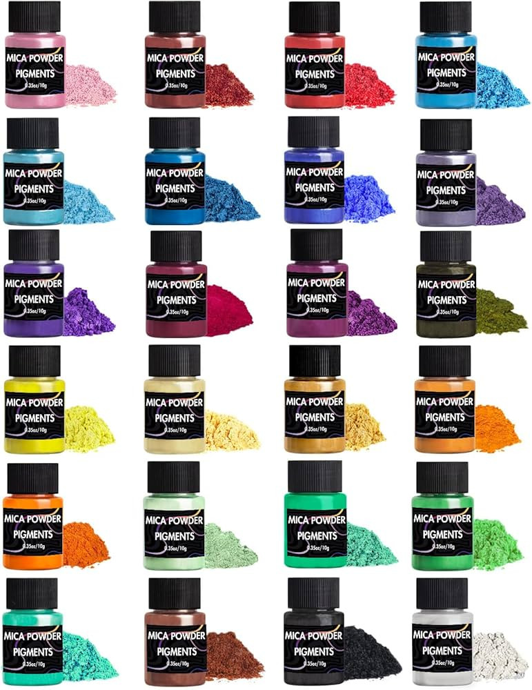 Mica Powder, 24 Colors Pearlescent Pigment Powder for Epoxy Resin, 240g Pearl Pigment Set​​ f... | Amazon (US)
