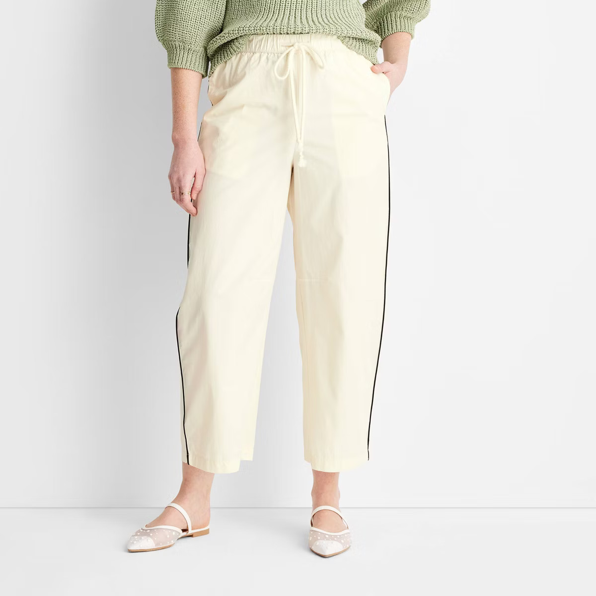 Women's Mid-Rise Barrel Leg Track Pants - Future Collective Cream XS | Target