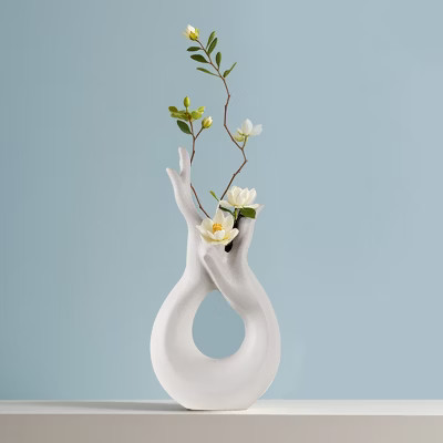 VECELO Modern Ceramic Vase, Hand Shaped Flower Vase for Entryway or Shelf, White | Target