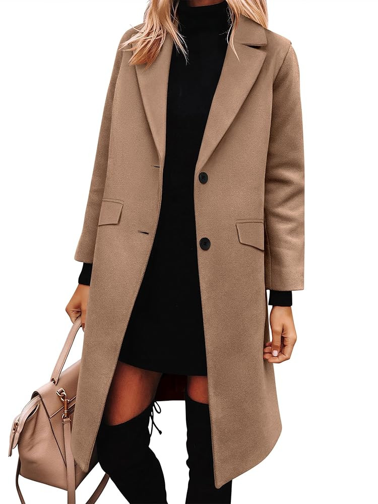 ANRABESS Womens Peacoat Notched Lapel Collar Single-Breasted Trench Coats Loose Casual Long Jacke... | Amazon (US)