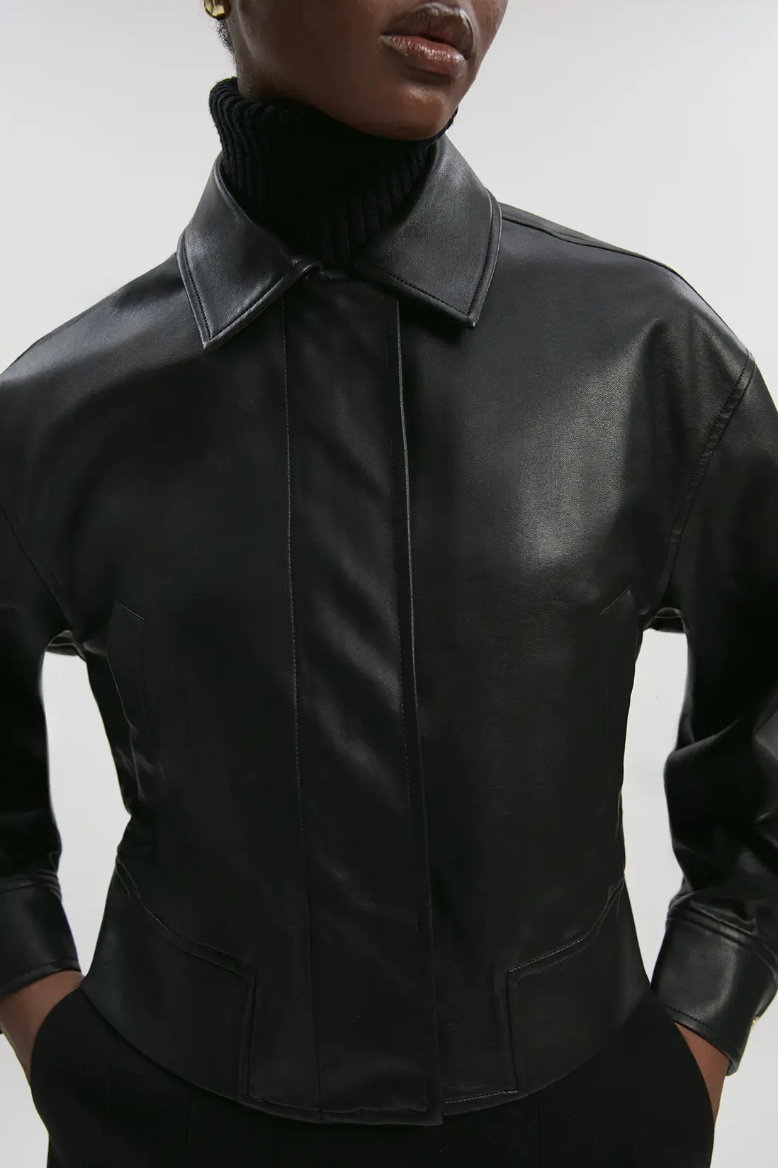 Jackets & Coats | Faux Leather Tailored Bomber Jacket | KarenMillen | Karen Millen UK + IE + DE + NL