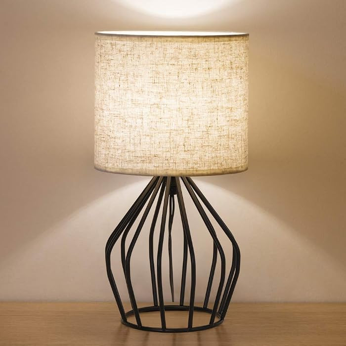 HAITRAL Black Modern Table Lamp - Minimalist Small Bedside Lamp with Hollowed Out Base Linen Fabr... | Amazon (US)