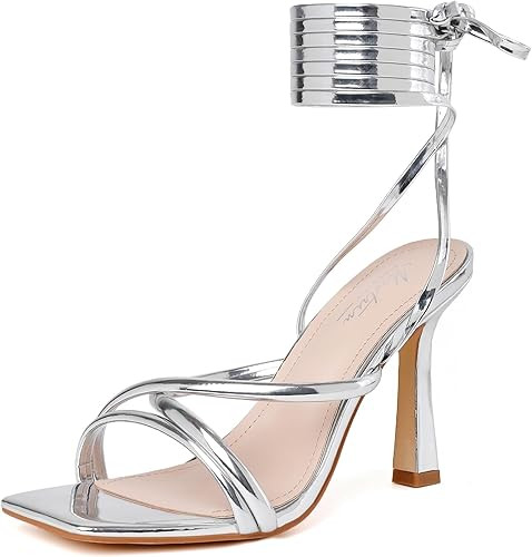 Mostrin White Strappy Heels for Women Lace Up Heels Tie Up Stiletto High Heeled Sandals Square Op... | Amazon (US)