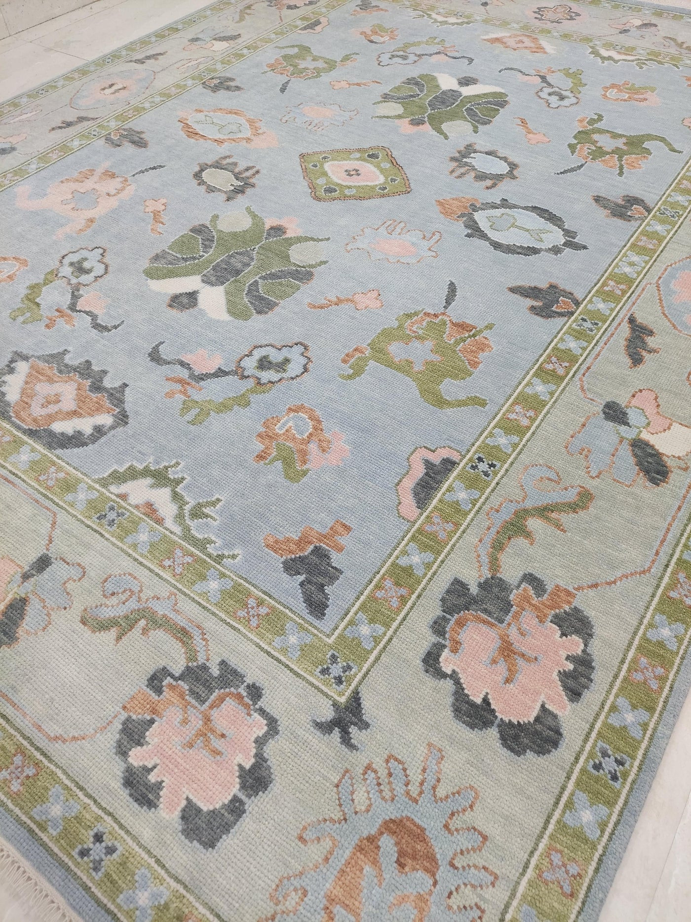 Geneva Green and Blue Modern Oushak Rug | DFW Textile Sourcing