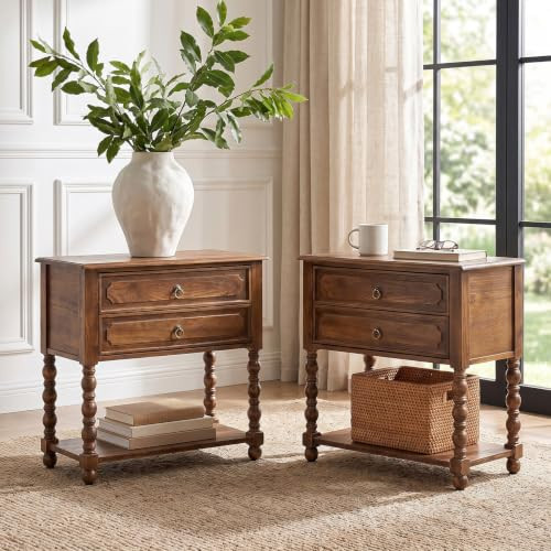 HULALA HOME Farmhouse Accent End Table with Charging Station 2PK Walnut | Amazon (US)