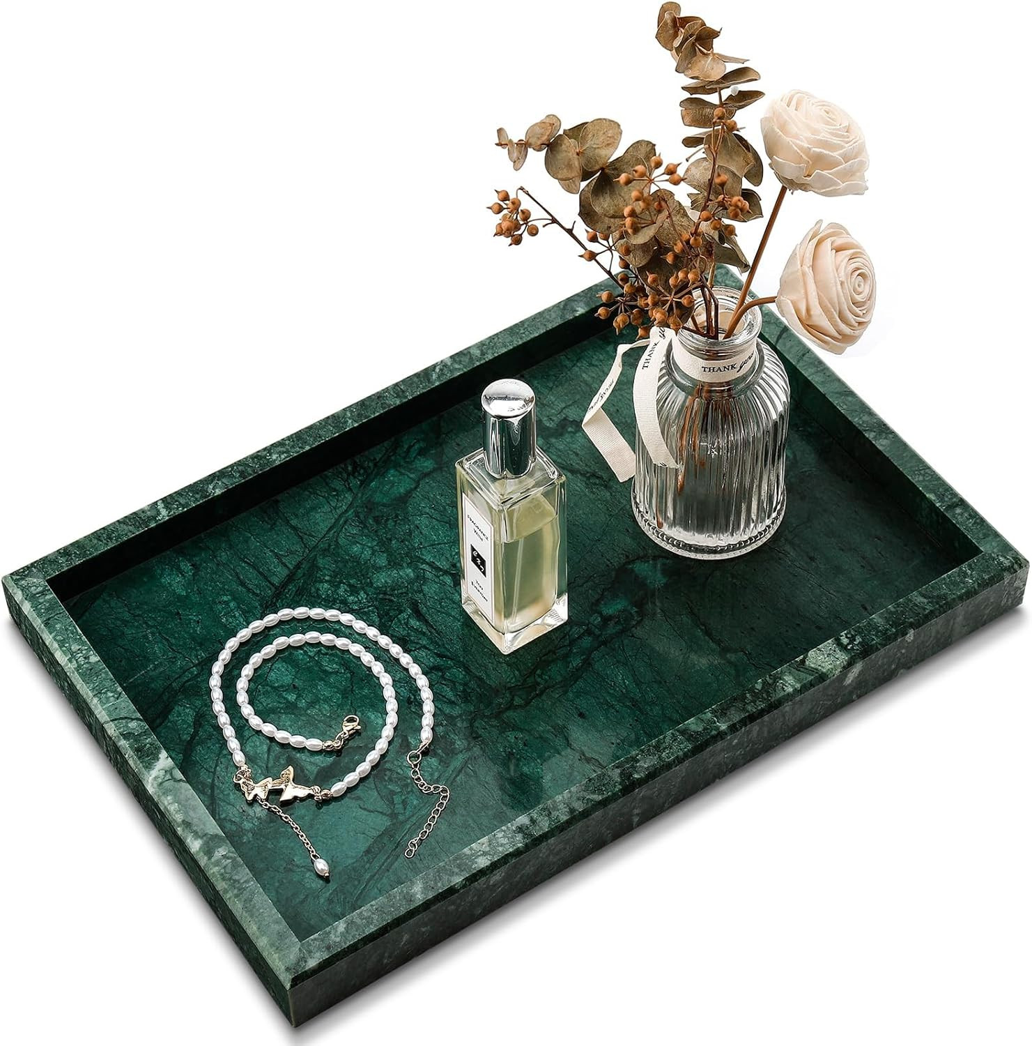 Real Natural Marble Tray for Bathroom, Vanity, Kitchen and Desktop, Rectangle Genuine Marble Ston... | Amazon (US)
