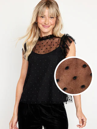 Ruffle-Trim Sheer Top for Women | Old Navy (US)